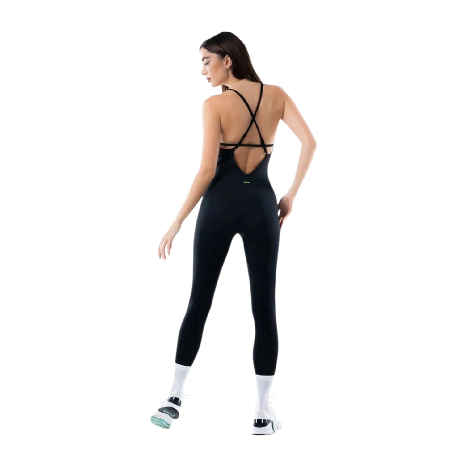 Adatto CrossCurve Women's Jumpsuit – Black Nylon Spandex Active Jumpsuit for Gym, Yoga & Swimming